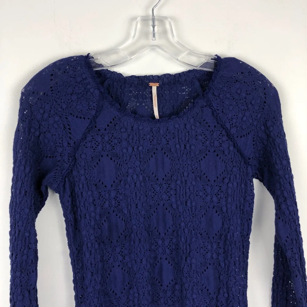 Free People Blue Lace Long Sleeve Top